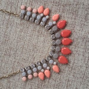 J Crew Coral Orange melon taupe ombre fan statement necklace